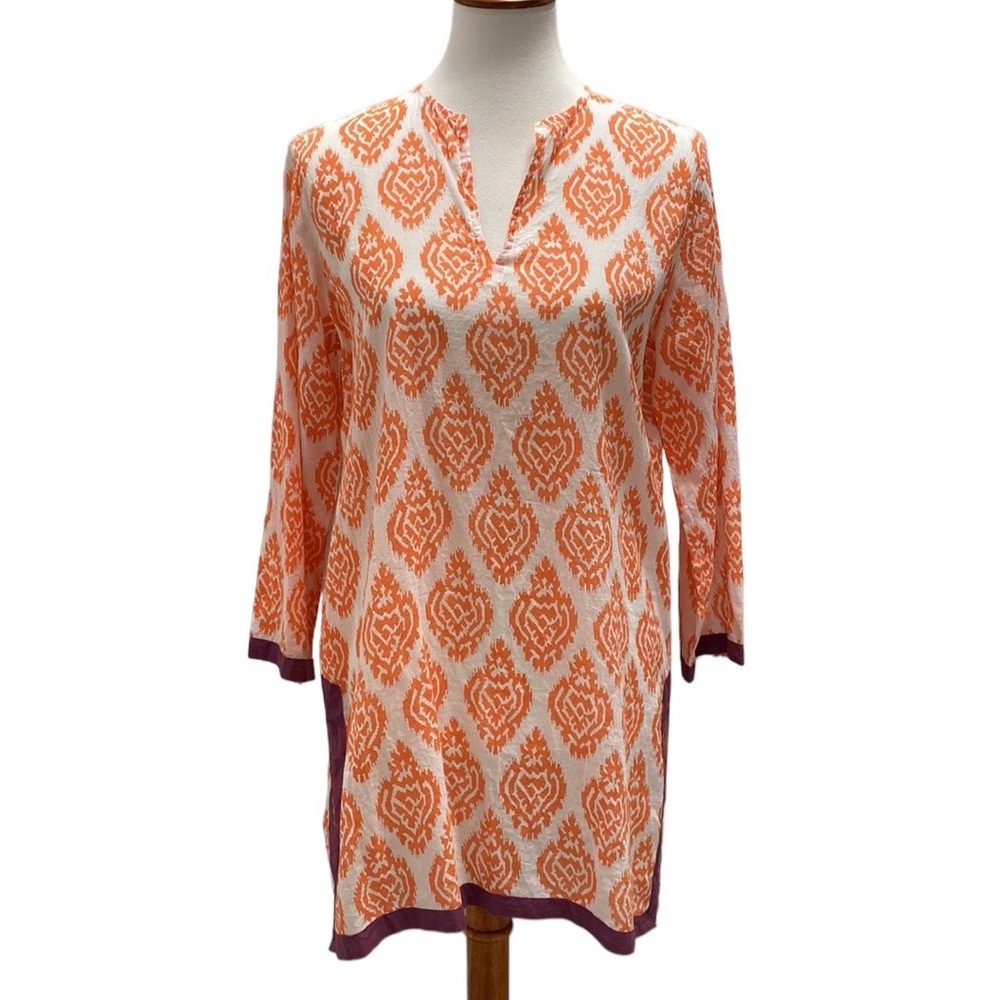 Original Roberta Roller Rabbit Kurta Beach Coverup Small Orange White w/purple
